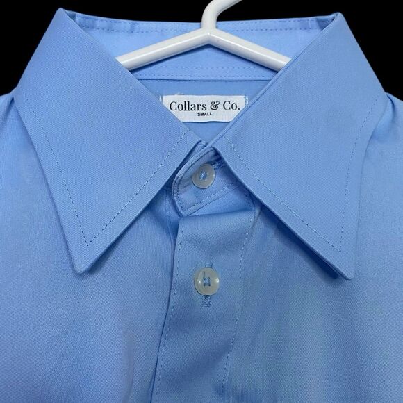Collars & Co Polo Shirt Mens S Blue Point Dress Collar Stretch Preppy Office NEW